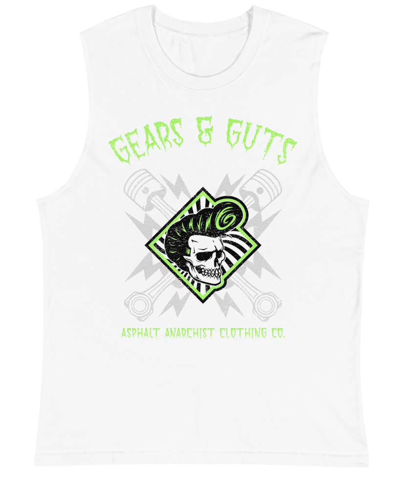 Gears & Guts Muscle Tee Rockabilly Rat Rod Gearhead from Asphalt Anarchist Clothing Co. HOT ROD KUSTOM KULTURE APPAREL & PRODUCTS
