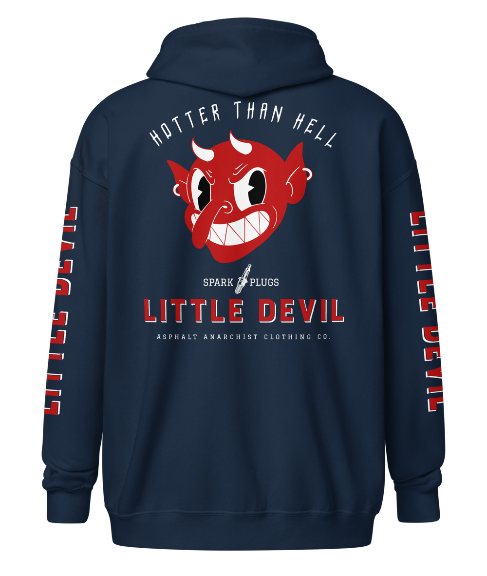 LITTLE DEVIL Heavy Zipper Hoodie from Asphalt Anarchist Clothing Co. OLD SKOOL HOT ROD CLOTHING & PRODUCTS