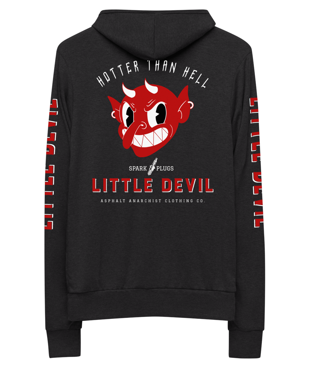 LITTLE DEVIL Lightweight Zipper Hoodie from Asphalt Anarchist Clothing Co. OLD SKOOL HOT ROD CLOTHING & PRODUCTS