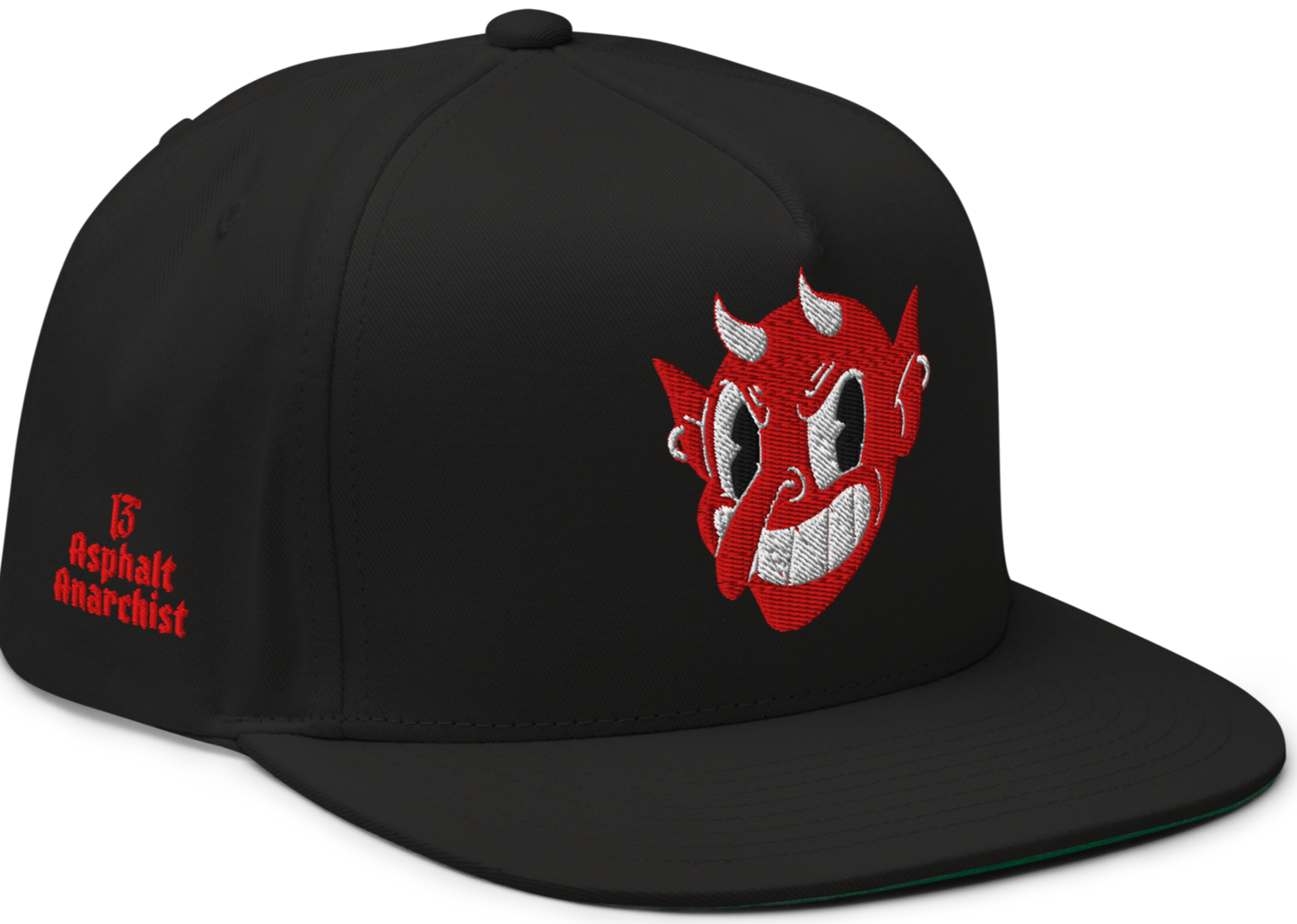 LITTLE DEVIL Embroidered Snapback Hat from Asphalt Anarchist Clothing Co. OLD SKOOL HOT ROD CLOTHING & PRODUCTS