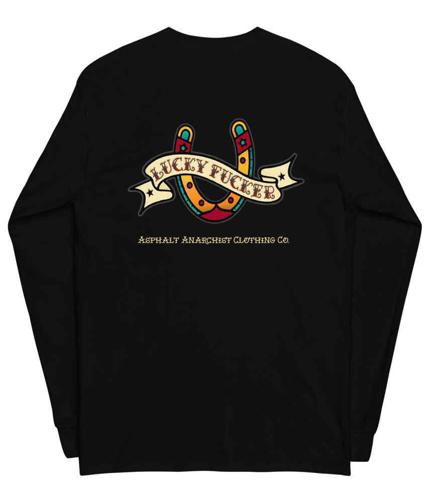 LUCKY FUCKER Long Sleeve Tee from Asphalt Anarchist Clothing Co. OLD SKOOL HOT ROD CLOTHING & PRODUCTS