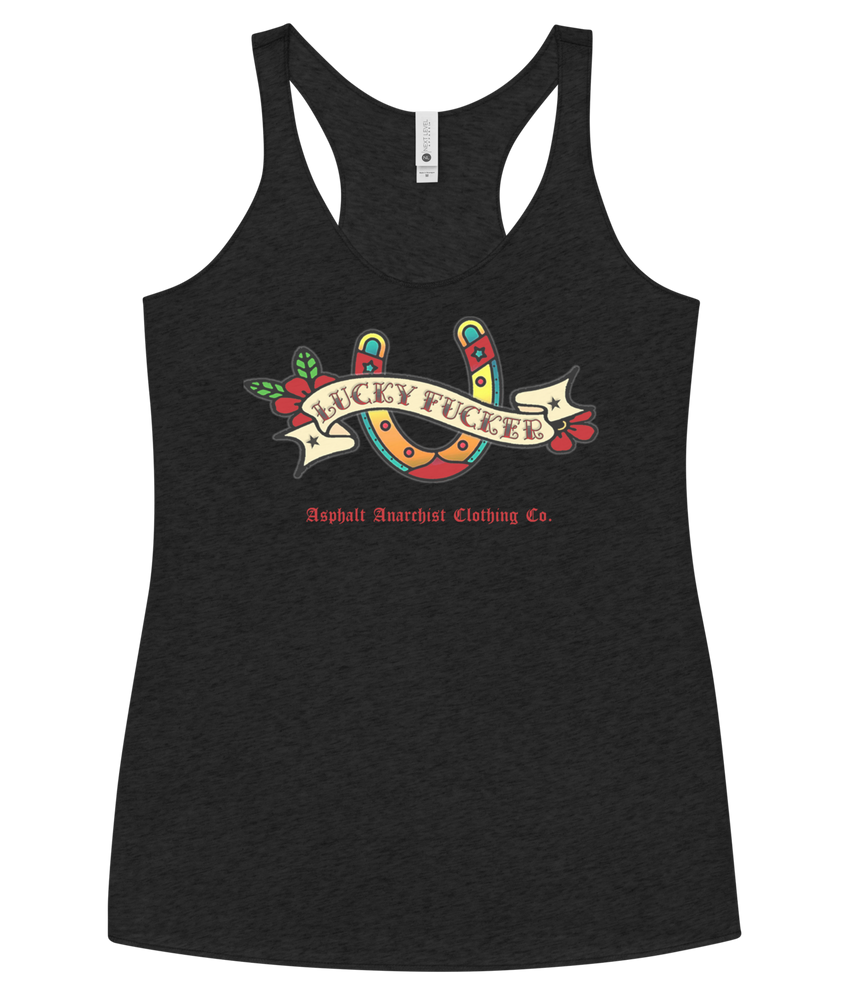 The Lucky Fucker Women's Racerback Tank From Asphalt Anarchist Clothing Co. HOT ROD KUSTOM KULTURE APPAREL & PRODUCTS