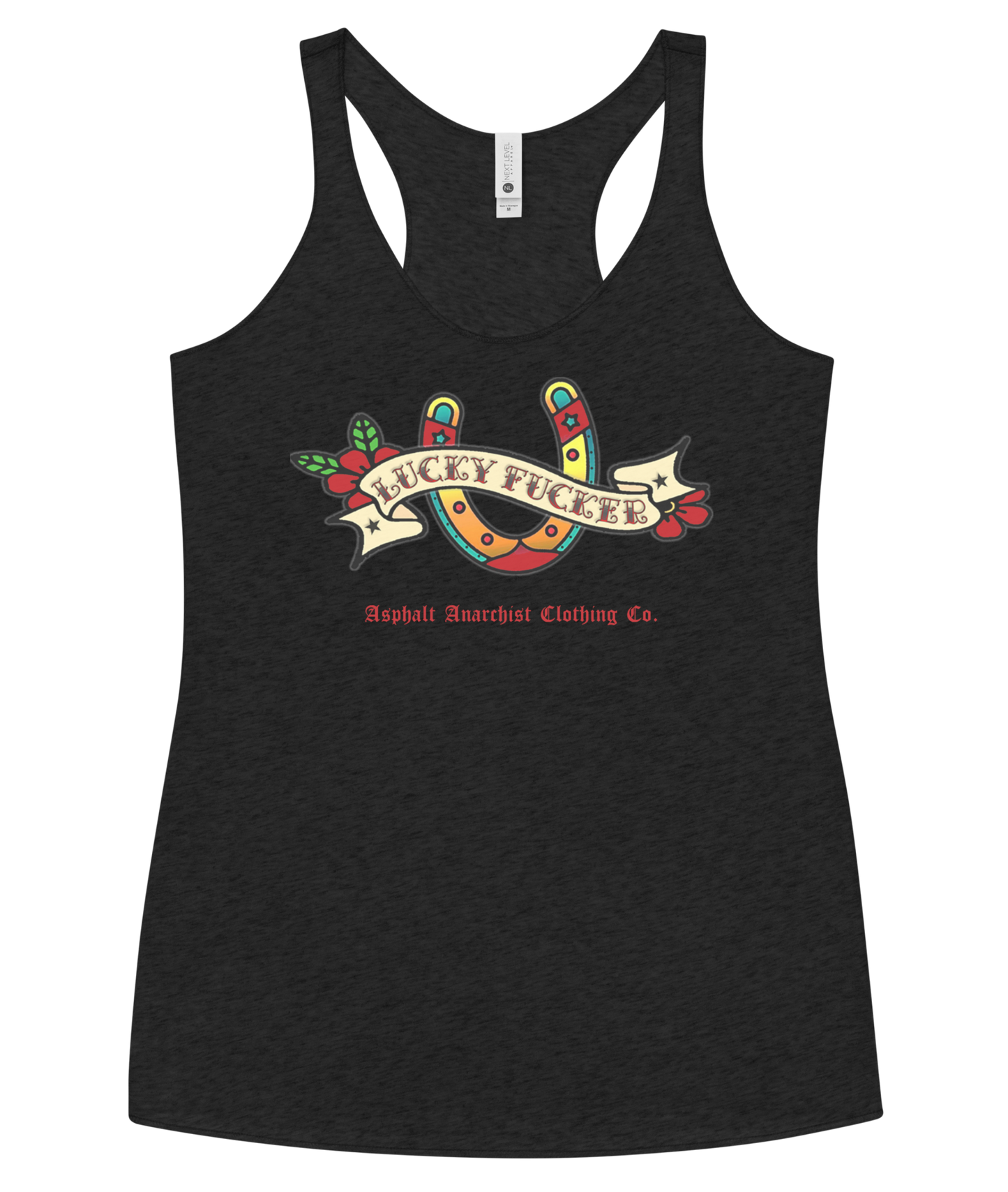The Lucky Fucker Women's Racerback Tank From Asphalt Anarchist Clothing Co. HOT ROD KUSTOM KULTURE APPAREL & PRODUCTS