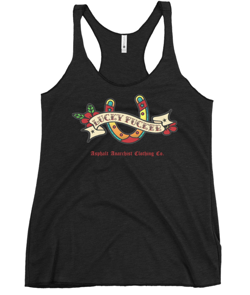 
                  
                    The Lucky Fucker Women's Racerback Tank From Asphalt Anarchist Clothing Co. HOT ROD KUSTOM KULTURE APPAREL & PRODUCTS
                  
                