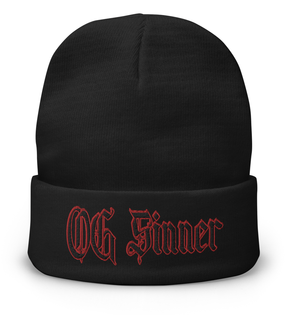 The OG Sinner Embroidered Beanie from Asphalt Anarchist Clothing Co. HOT ROD KUSTOM KULTURE APPAREL & PRODUCTS