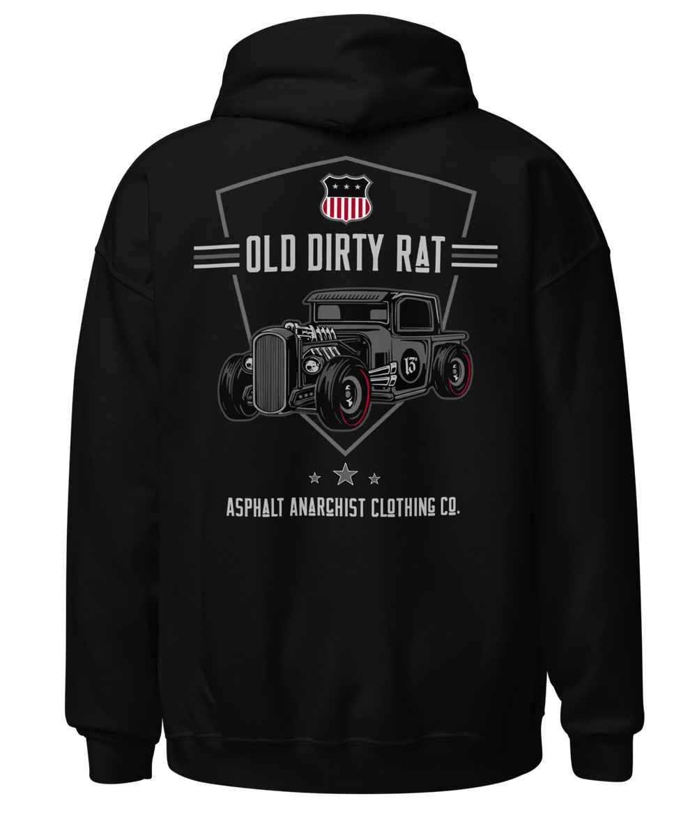 OLD DIRTY RAT Heavy Pullover Hoodie from Asphalt Anarchist Clothing Co. OLD SKOOL HOT ROD CLOTHING & PRODUCTS 