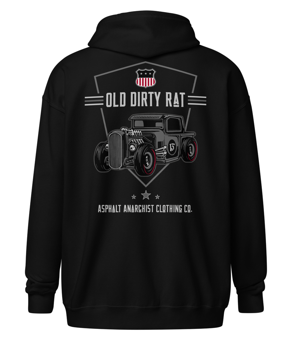 OLD DIRTY RAT Heavy Zipper Hoodie from Asphalt Anarchist Clothing Co. OLD SKOOL HOT ROD CLOTHING & PRODUCTS 