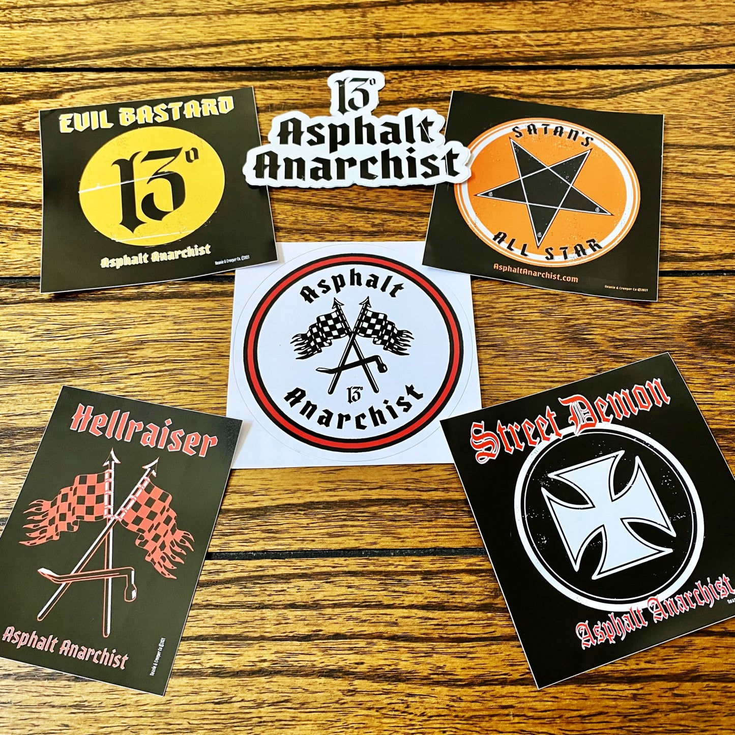 
                  
                    The Stick-O-Rama Sticker Combo from Asphalt Anarchist Clothing Co. KUSTOM KULTURE APPAREL & PRODUCTS
                  
                