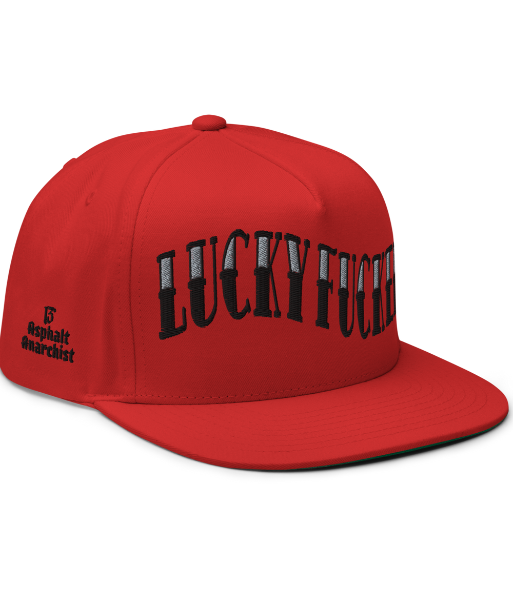 Lucky Fucker Snapback Hat from Asphalt Anarchist Clothing Co. OLD SKOOL HOT ROD CLOTHING & PRODUCTS