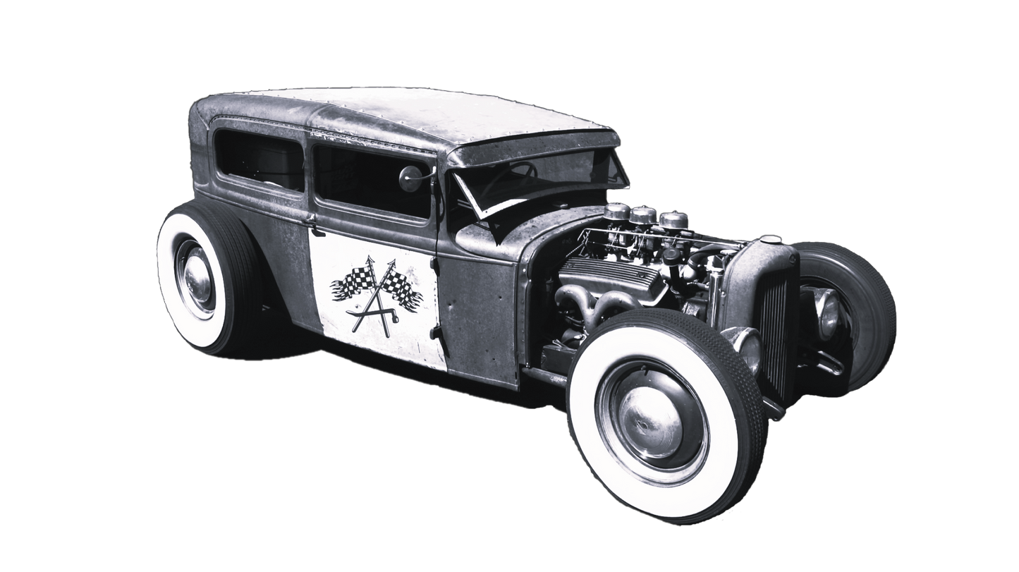 A cool old rat rod with the logo of Asphalt Anarchist Clothing Co. HOT ROD KUSTOM KULTURE APPAREL & PRODUCTS