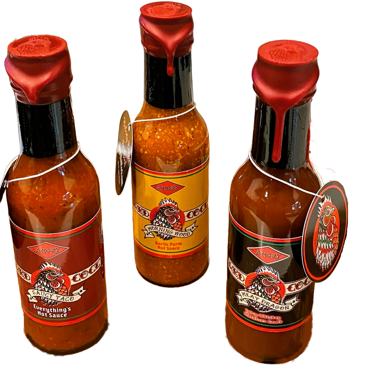 
                  
                    3-Cocks In-A-Box Hot Sauce Combo from Angry Red Cock Sauce & Rub Handcrafted in the U.S.A. Nobody Beats the Cock
                  
                