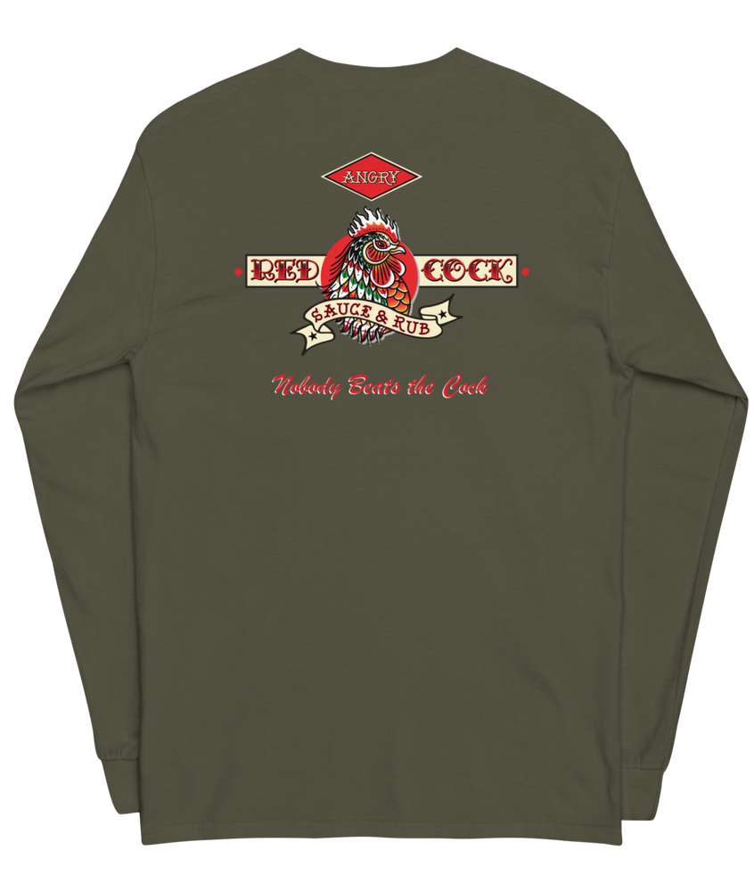 The Angry Red Cock Long Sleeve Shirt from Angry Red Cock Sauce & Rub Handcrafted in the U.S.A. Nobody Beats the Cock