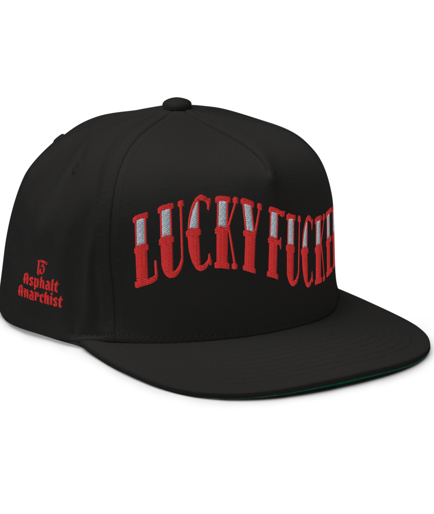 Lucky Fucker Snapback Hat from Asphalt Anarchist Clothing Co. OLD SKOOL HOT ROD CLOTHING & PRODUCTS